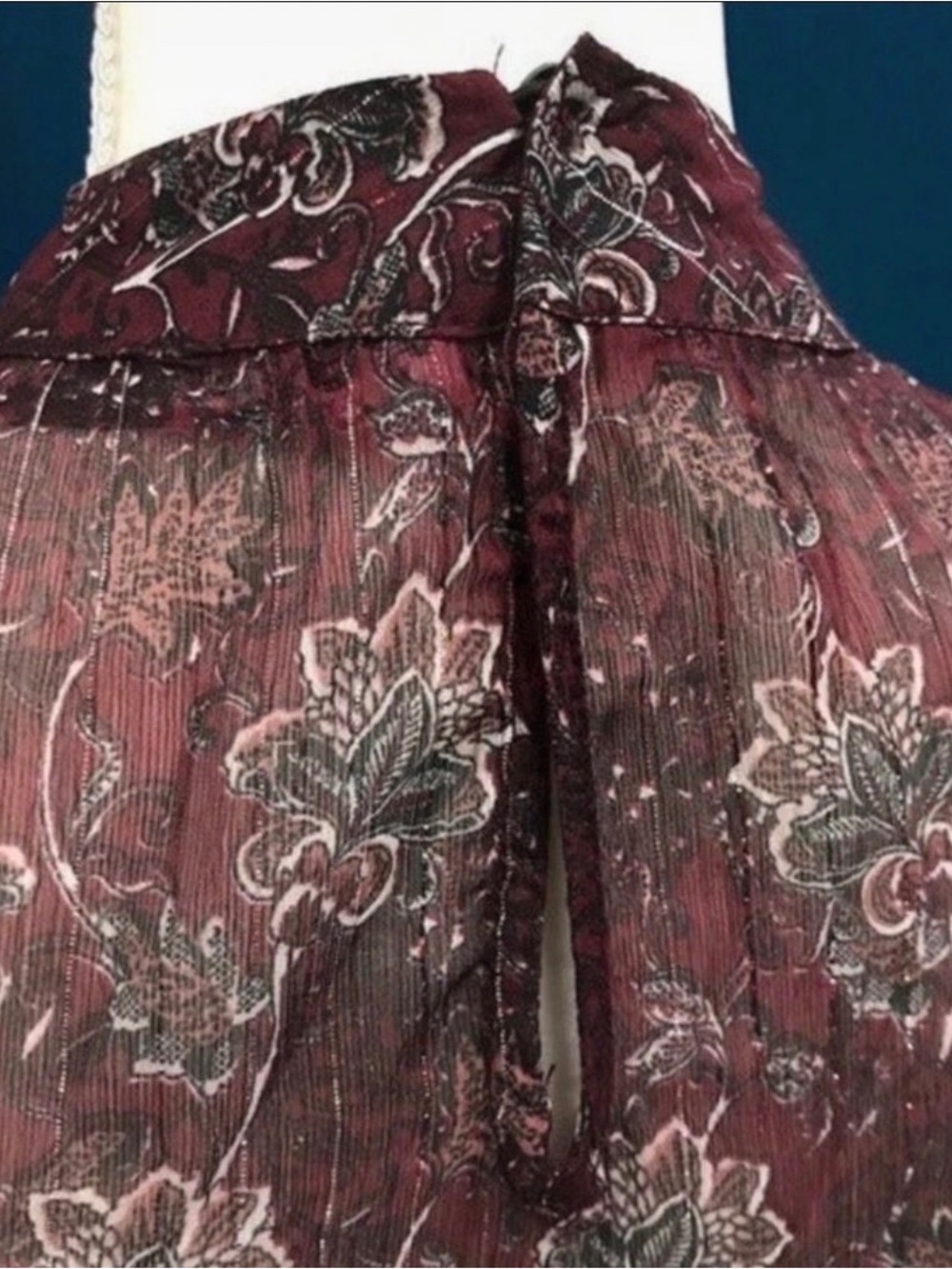Zara ZW Collection Burgundy Floral Sheer High-Neck Blouse - Picture 7 of 11